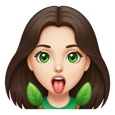 Brunette green eyed girl showing tongue, long hair  sticker