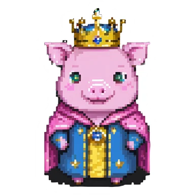 Pink pig character with gold crown and royal robe, Technoblade sticker