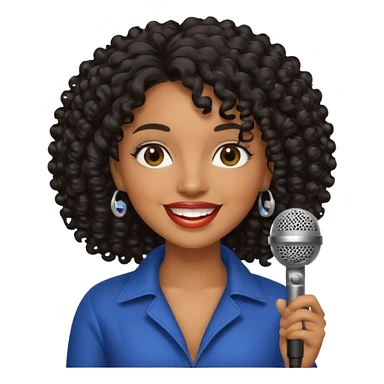 brown skin woman, curly black hair, singer, hold micro sticker