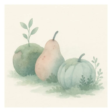 forgotten fruit, overgrown, mossy, nature reclaiming sticker