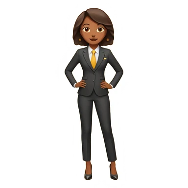 black woman in a smart suit and shoes, smiling hands on hips emoji style sticker