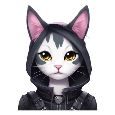 Gorgeous edgy shiny epic magical gradient gothic dark techwear anime style anthro cat with blushing face aesthetic and pretty edgy black with collar and harness trending style sticker