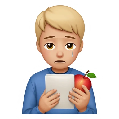 emoji student sad holding paper IELTS 5.5, crying, failure, white background, apple emoji style sticker