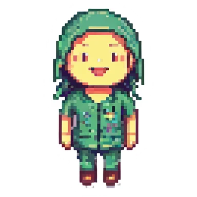 happy expression, pixel art style sticker
