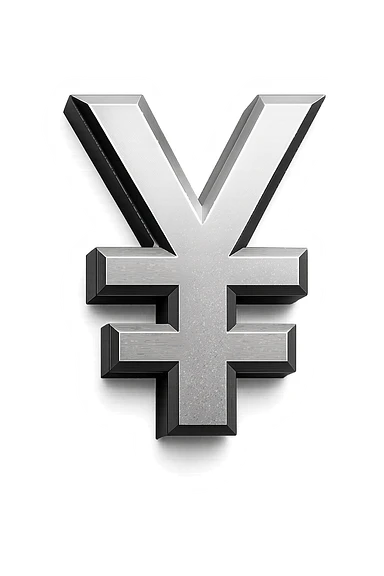 Remove the word 'YUAN' from the silver 3D yuan sign, keep the symbol and 3D silver style intact. sticker