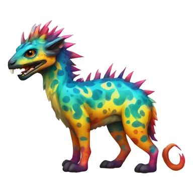 a colorful edgy vernid-fionbri-animal-creature with splash patterns full body sticker