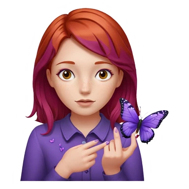 red haired girl finger holding purple butterfly - but her hands down sticker