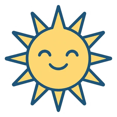 cheerful yellow sun with a smiling face, clean modern illustration style sticker