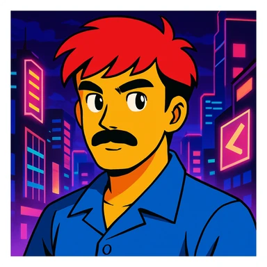 Add a neon city background, keep the 90's anime style and all original colors and lighting sticker