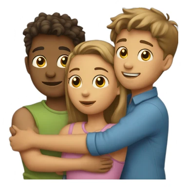 Two boys and a girl hugging sticker