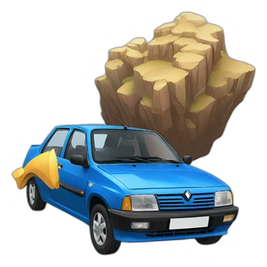 Blue Renault flying of cliff sticker