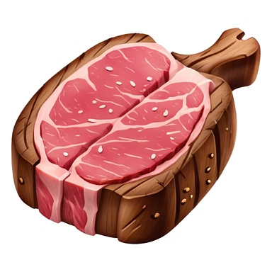 Cinematic thick-cut steak, perfectly seared with grill marks, a juicy pink center, rich and savory, warm glow, sizzling and mouthwatering, highly detailed and appetizing. sticker