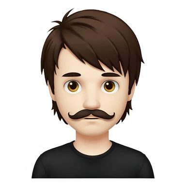 emo boy with long shaggy brown hair and moustache sticker