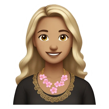 Slavic girl, light skin, brown eyes, black-to-blonde ombre straight tail, smiling with teeth, wearing beautiful dark blouse with a folk pattern of small pink flowers and gold necklace. sticker