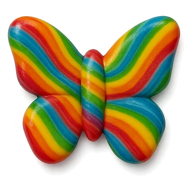 realistic butterfly-shaped candy with multicolor stripes, isolated on a transparent background, no visible background sticker