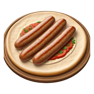 Cevapi Cinematic Realistic Cevapi Dish Emoji, depicted as modest, short, skinless sausages served with traditional flat bread, rendered with realistic textures and rustic, inviting lighting. sticker