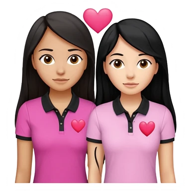 Dos mujeres juntas que una sea de color trigueña y de color blanca, cabello largo negro sea la de piel blanca y la de piel trigueña cabello castaño raya en medio, tengan polo blanco y negro y tengan un corazon rosado arriba sticker