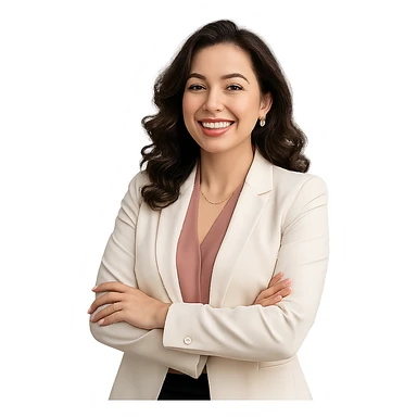 a beautiful, fancy woman as a happy and relaxed project manager, in a professional yet cheerful pose sticker