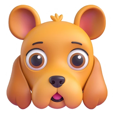 playful dog, shiny texture, floppy ears, big eyes, 3D emoji style sticker