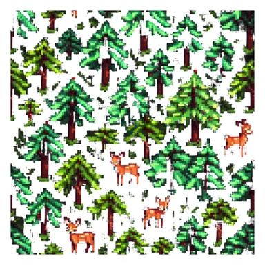 Add a pixel art forest background behind Bambi, featuring pixel art trees and foliage. sticker