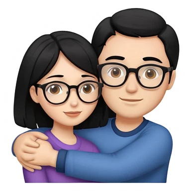 girl with black hair and guy with brown hair and glasses hugging  sticker
