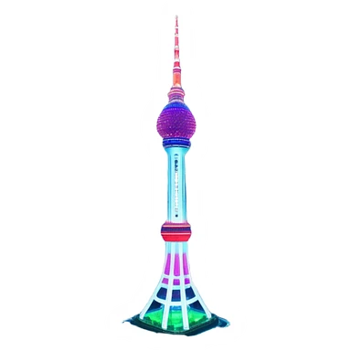 N Seoul Tower – Cinematic Realistic N Seoul Tower, depicted as a sleek modern tower illuminated against a vibrant cityscape at night, with reflective glass and dynamic neon lighting, rendered with intricate architectural detail and a futuristic urban glow. sticker