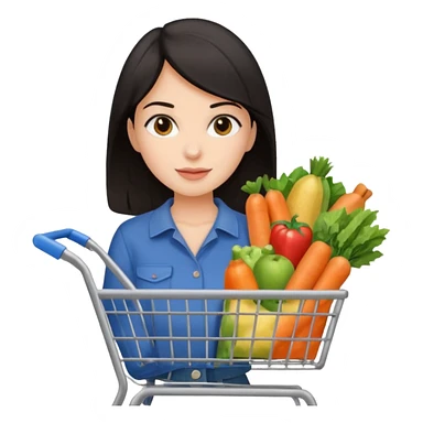 dark haired lady grocery shoppign sticker