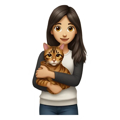 Beautiful woman long dark brown hair have bangs hug bengal cat sticker
