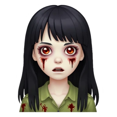 girl zombie with black long hair and bangs sticker