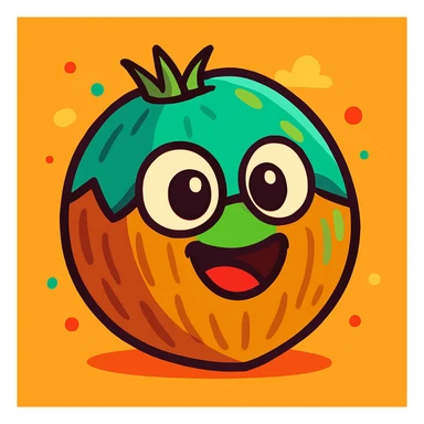 a cartoon style coconut, colorful and playful sticker