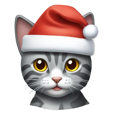 grey cat with white stripes and a christmas hat  sticker