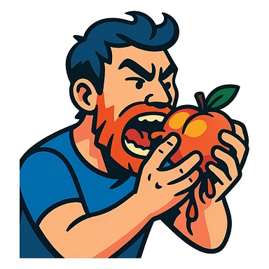 a man ferally eating a peach sticker
