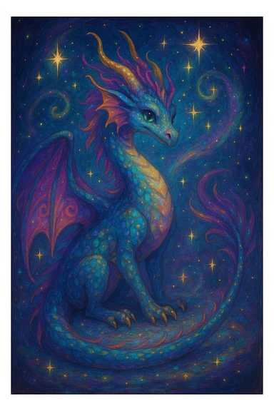whimsical dragon with sparkles and magical aura, fantasy style, vibrant and enchanting sticker