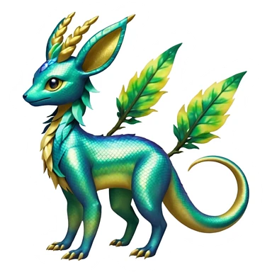 Shiny Iridescent Helioptile-Salandit-Leafeon-Fakémon-hybrid-creature (full body)  sticker