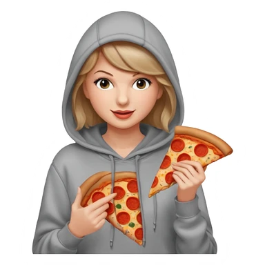 Taylor Swift, wearing hoodie, holding a slice of pizza





































 sticker