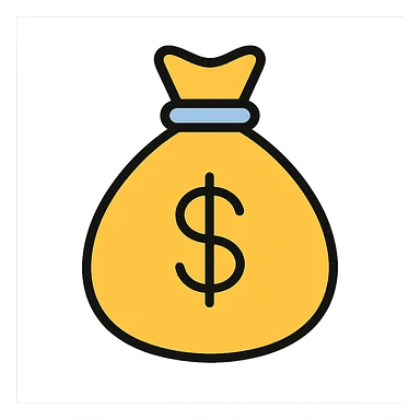 money bag icon, colorful outline style, playful and friendly, suitable for finance app sticker