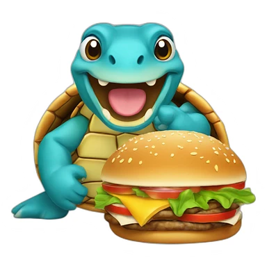 Tortue bleue qui mange un hamburger sticker