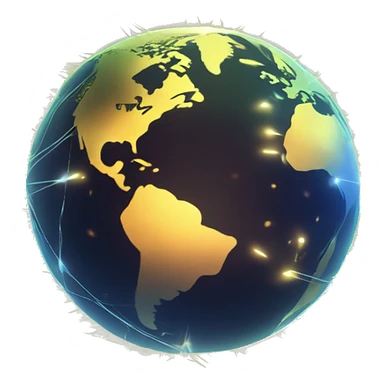 A glowing digital globe connected by intricate luminous lines, symbolizing global access to AI emoji pple sticker