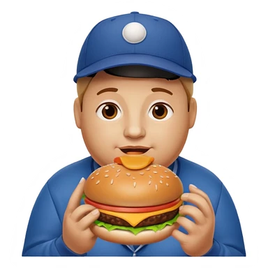 rotund person eating a burger sticker