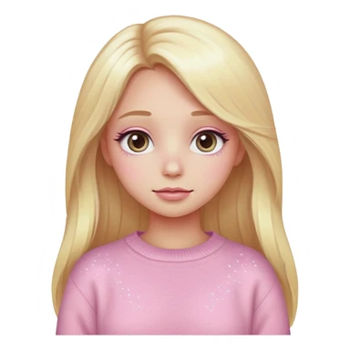 “Emoji girl, pastel pink blush, sparkly wide eyes,  oversized pastel sweater long blonde hair.” sticker