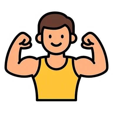 one man flexing muscles and smiling, gym lover, icon style, minimal and recognizable sticker