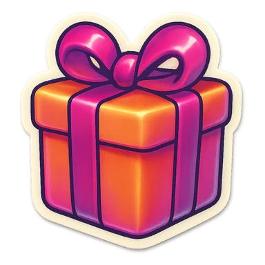 single gift box symbol, cartoon style sticker, simple and clear, no text sticker