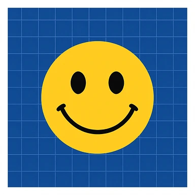 Frame 8: Background is almost fully blue, grid lines nearly complete, smiley face unchanged sticker