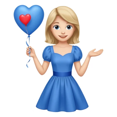 female wearing dress, holding balloon blue heart sticker