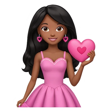 Black barbie, long black  hair, pink dress holding big heart that says heart me sticker