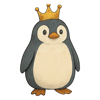 ghibli style penguin with a crown sticker