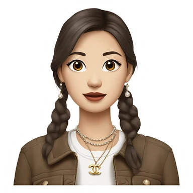 Realistic brown hair blue eyes Chanel Asian Girl with Birkin bag and Chanel necklace sticker