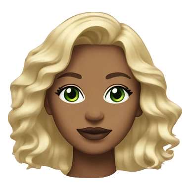 A strong woman with bright green eyes, wavy medium length, asymmetrical, blonde hair and soft pink lips ￼ sticker
