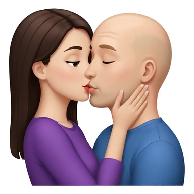 Brunette girl kissing bald guy  sticker