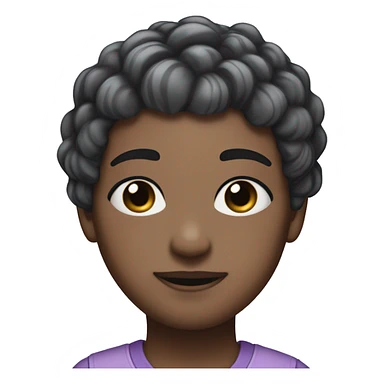 short hair, dyed black at the roots that fade down to a pinkish/purple color at the ends. Their eyes are a silvery light blue. They have a headband with two small black horns, and wear several silver hairclips in their hair. sticker